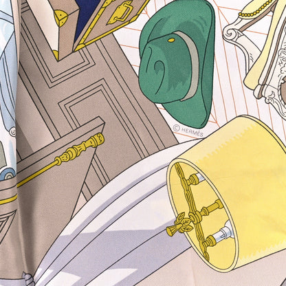 Hermes Silk Mystere Au 24 Faubourg Scarf 90 Gris Perle Vert Jaune 4 of 4