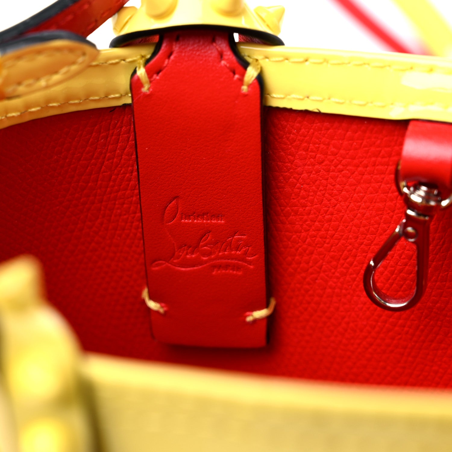 Christian Louboutin Patent Calfskin Spikes Mini East West Cabata Tote Yellow 7 of 9