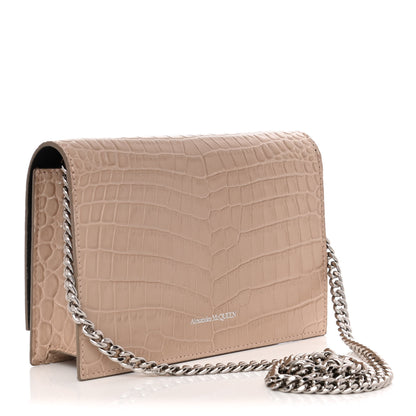 Alexander McQueen Calfskin Crocodile Embossed Skull Mini Crossbody Bag Beige 2 of 10