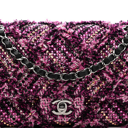 Chanel Crystal Tweed Quilted Medium Double Flap Purple Multicolor 13 of 20