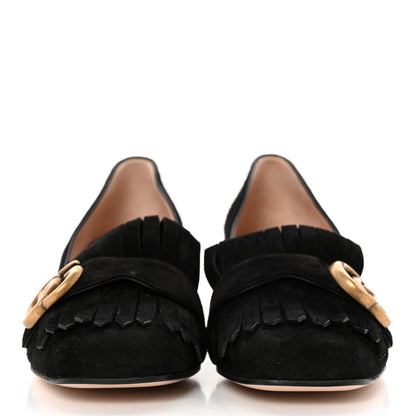Gucci Kid Scamosciato GG Marmont Fringe 50mm Loafer Pumps 36 Black 2 of 12