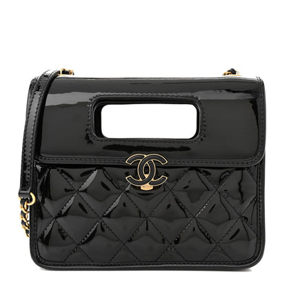 Chanel Patent Quilted Mini Graphic Catch Flap Black 1 of 12