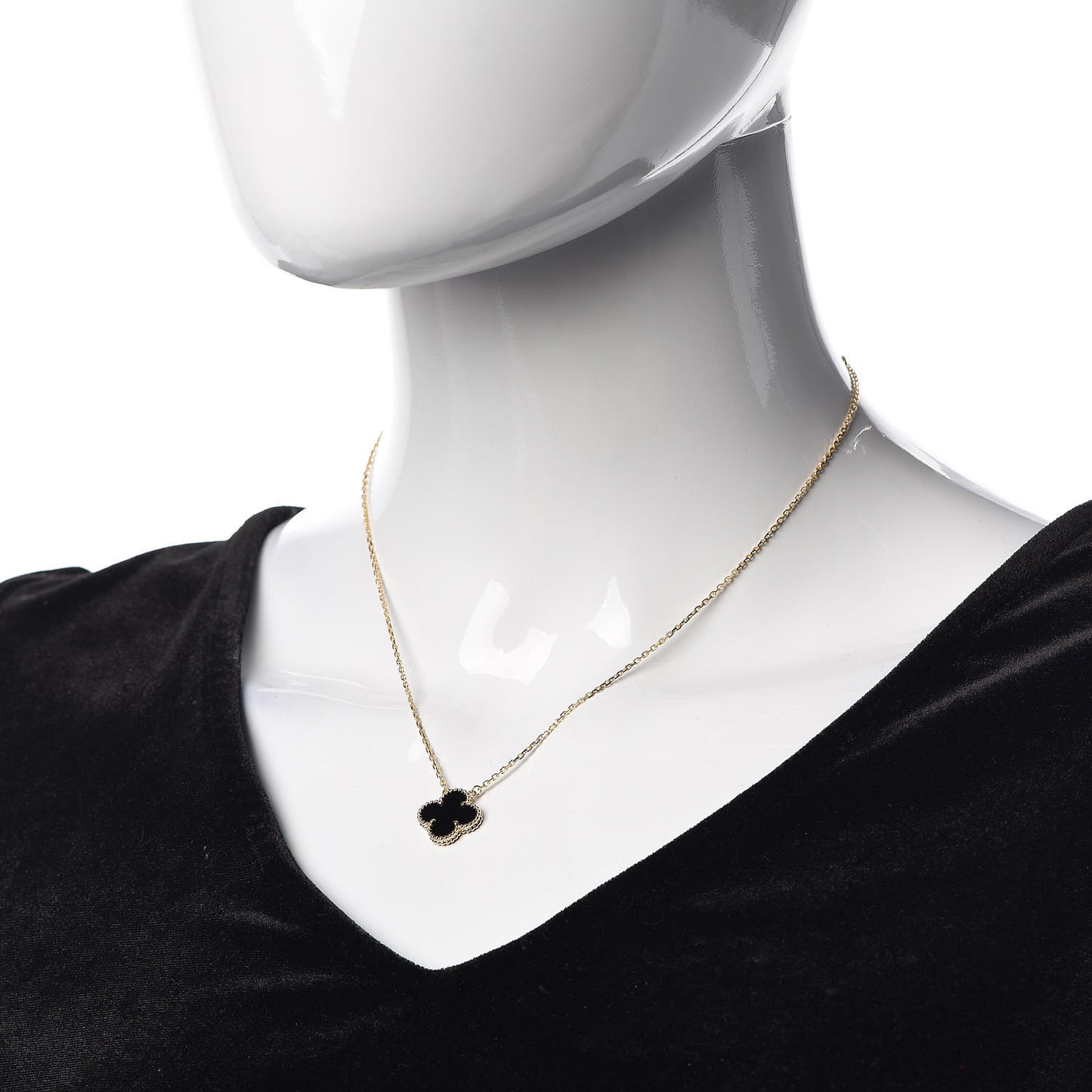 18K Yellow Gold Black Onyx Vintage Alhambra Pendant Necklace