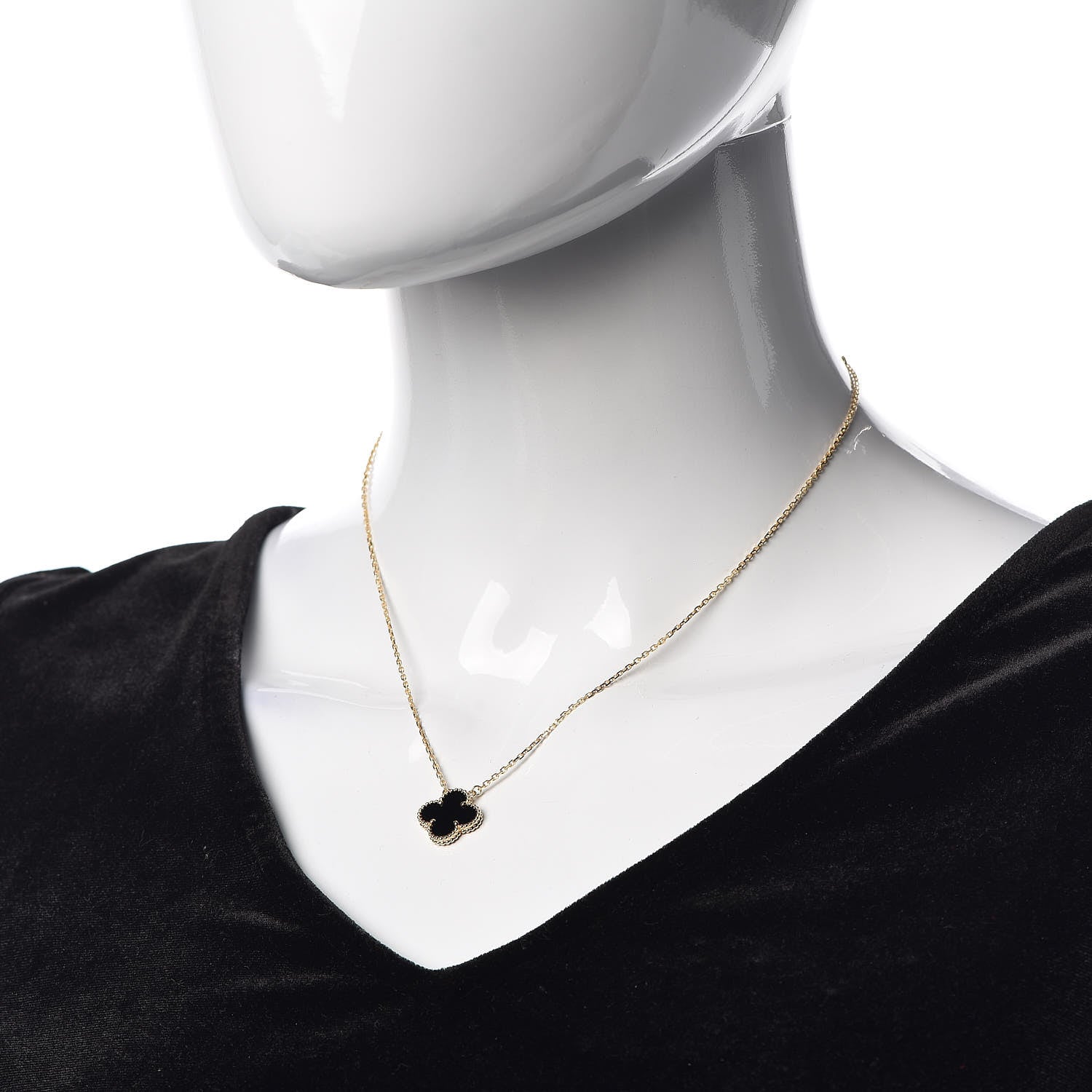 Van Cleef & Arpels 18K Yellow Gold Black Onyx Vintage Alhambra Pendant Necklace 2 of 7