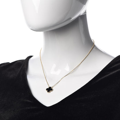 Van Cleef & Arpels 18K Yellow Gold Black Onyx Vintage Alhambra Pendant Necklace 2 of 7