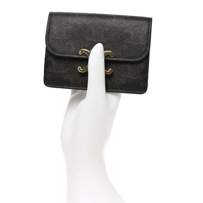 Celine Triomphe Canvas Calfskin Flap Card Holder Tan 2 of 8