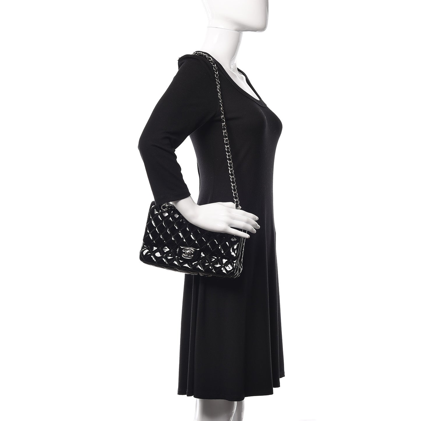 Patent Quilted Medium Double Flap Black