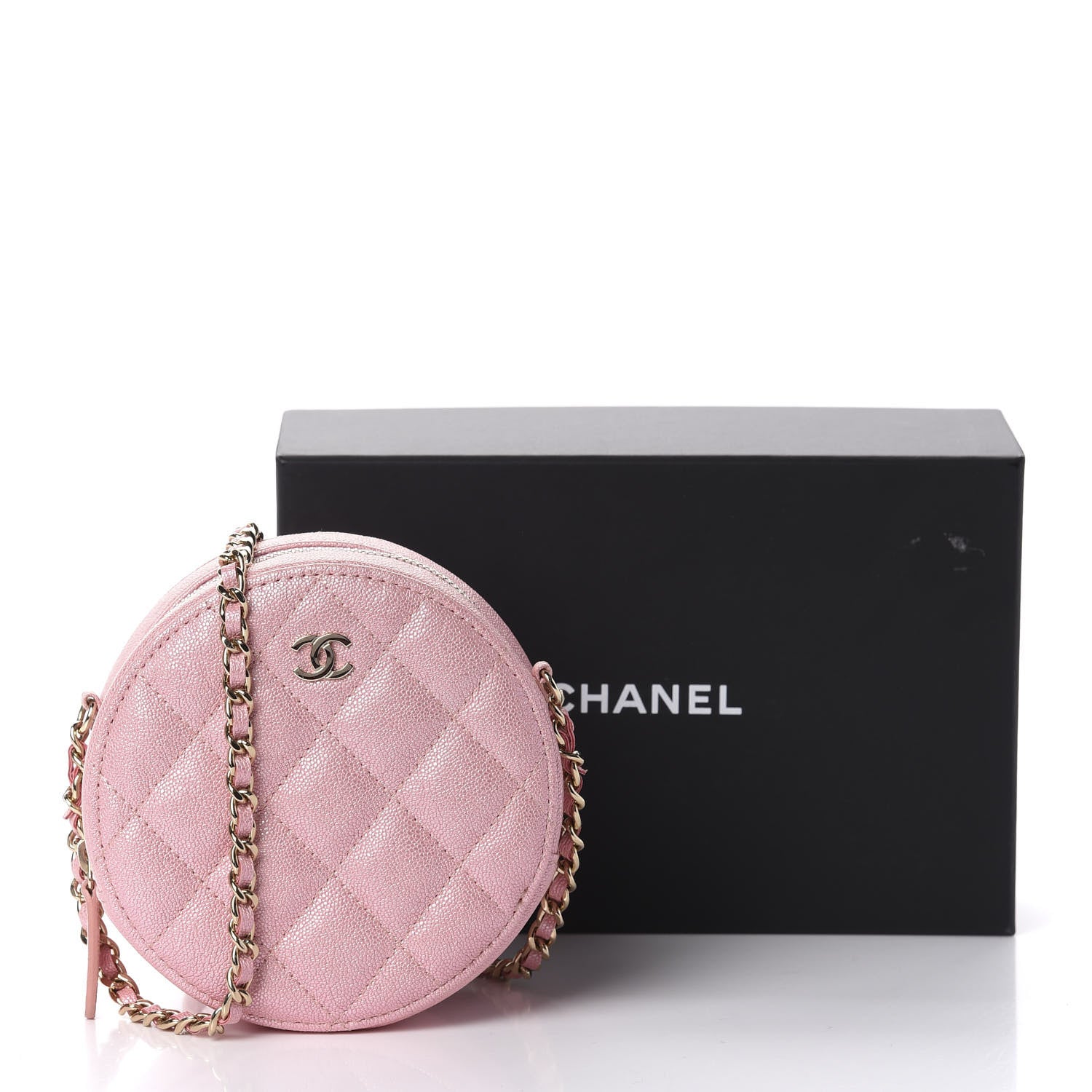 Chanel Iridescent Caviar Quilted Round Clutch With Chain Pink 11 of 11