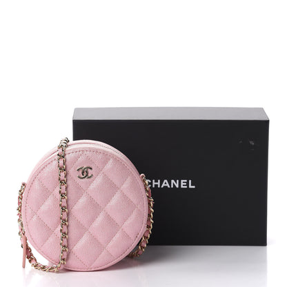 Chanel Iridescent Caviar Quilted Round Clutch With Chain Pink 11 of 11