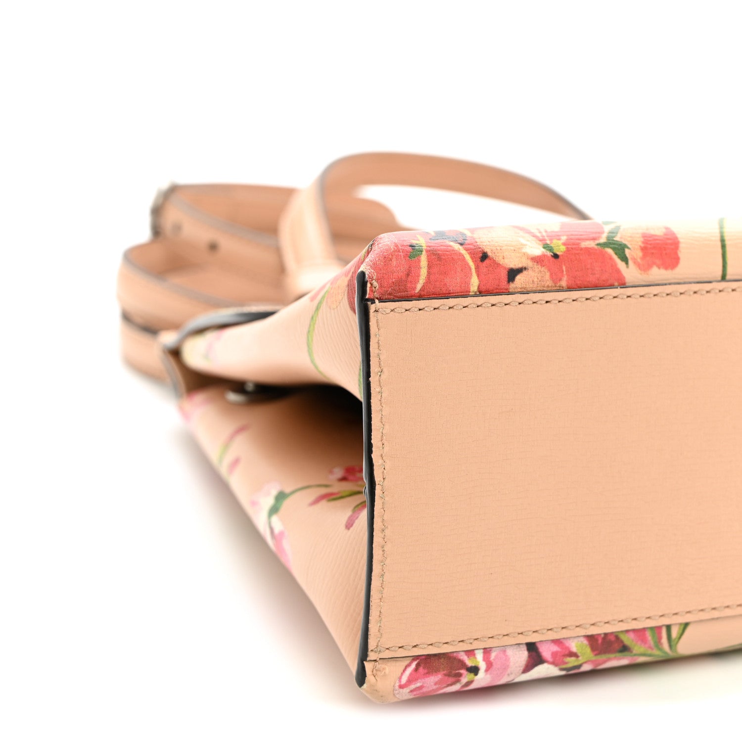 Gucci Shangai Calfskin Blooms Print Small Bamboo Daily Top Handle Bag Pink Apricot Multicolor 8 of 10