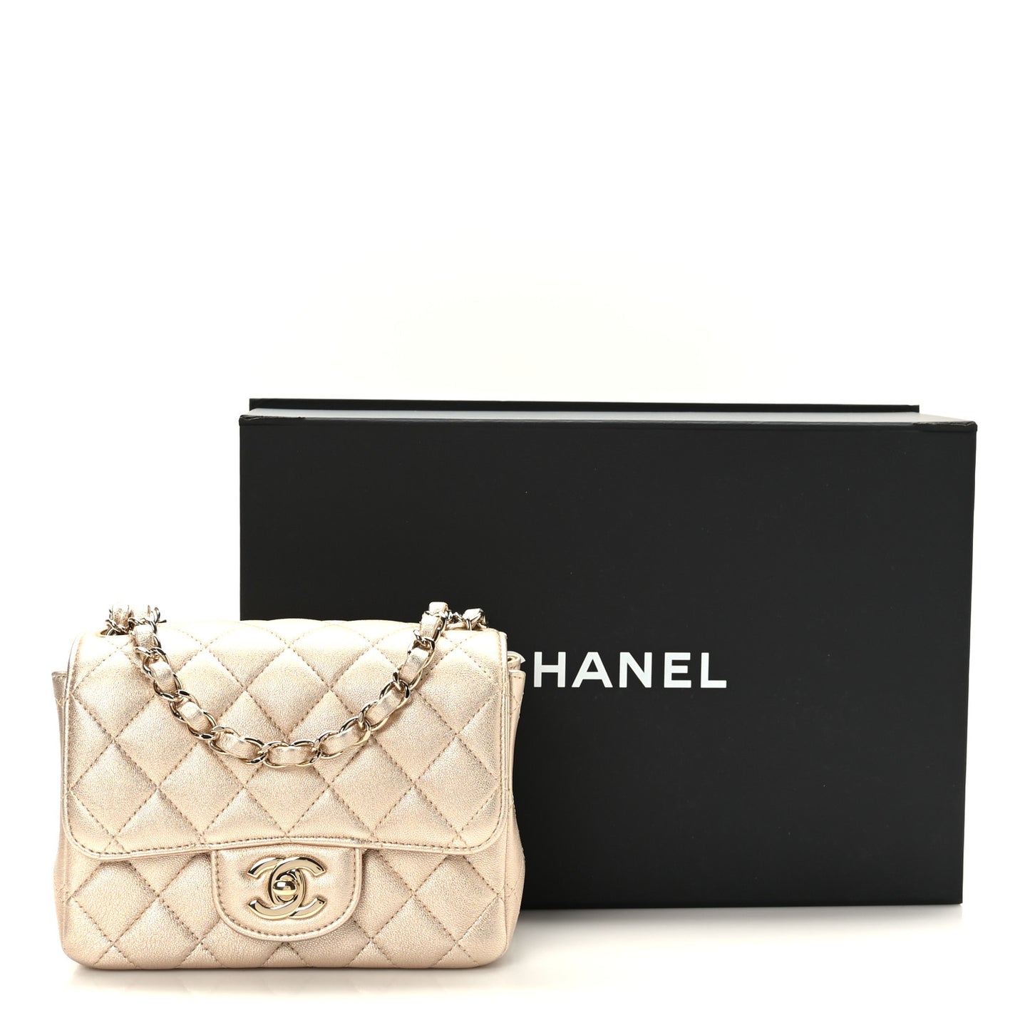 Metallic Lambskin Quilted Mini Square Flap Gold