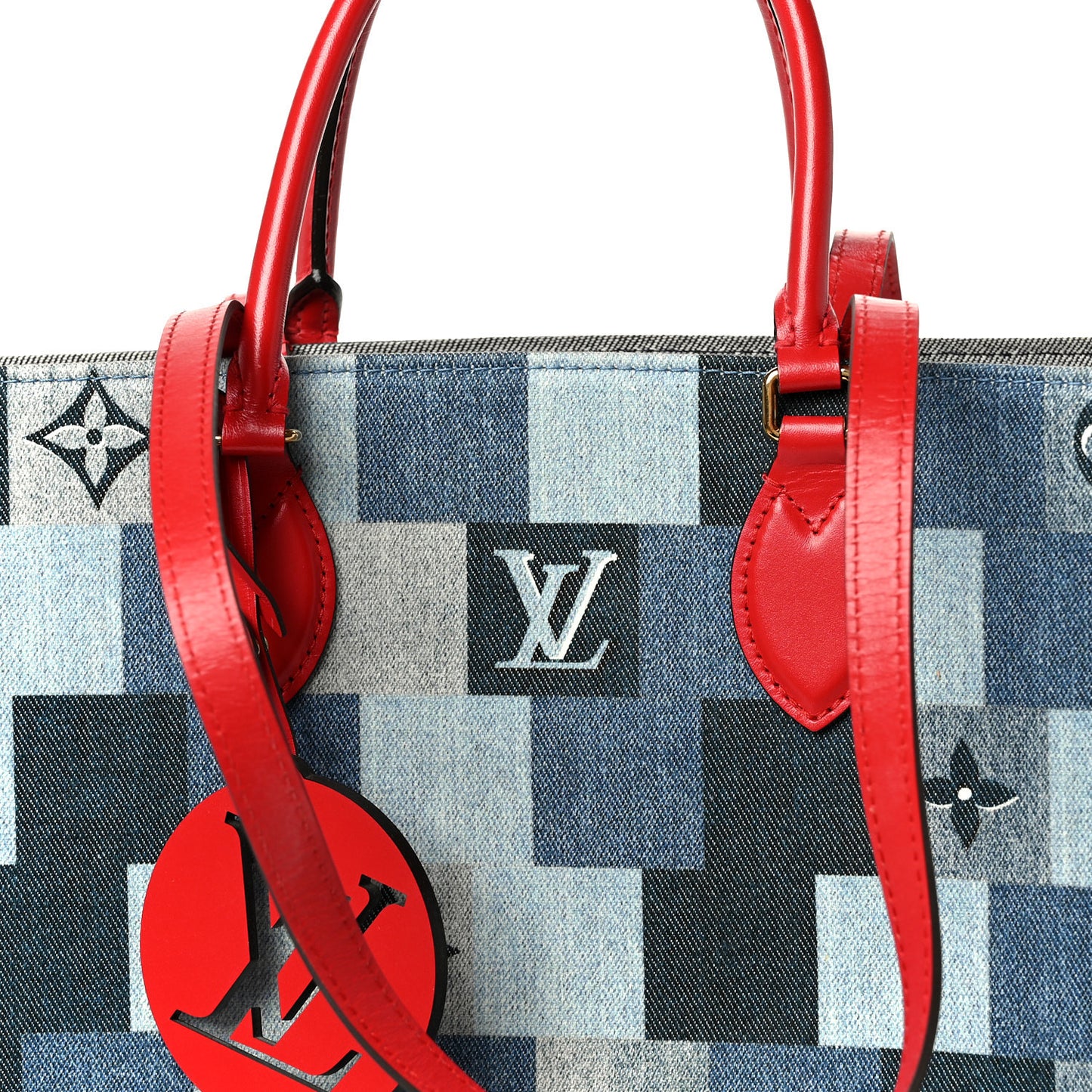 Denim Damier Monogram Onthego Blue Rouge