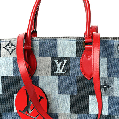 Louis Vuitton Denim Damier Monogram Onthego Blue Rouge 9 of 11