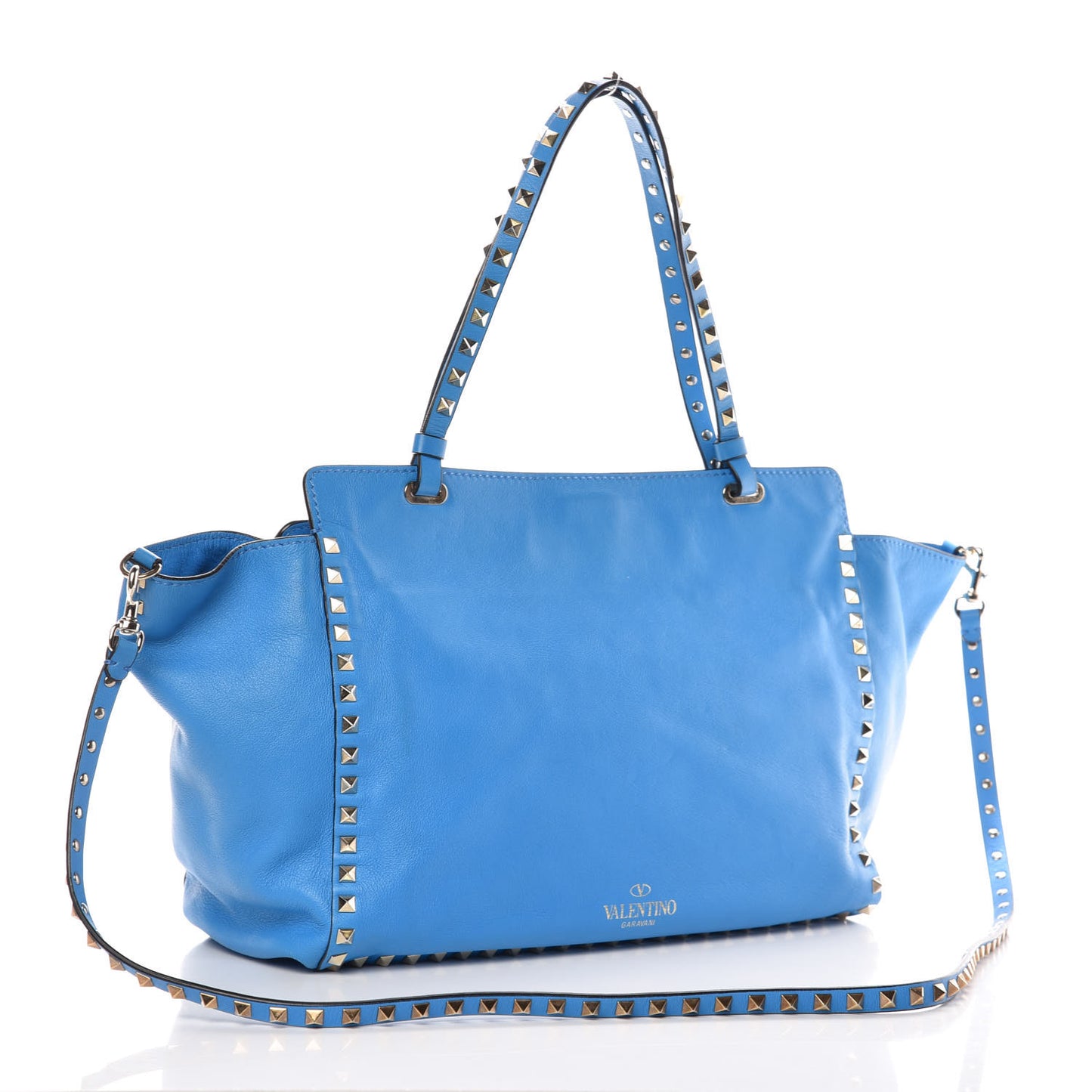 Vitello Medium Rockstud Tote Blue Fluo