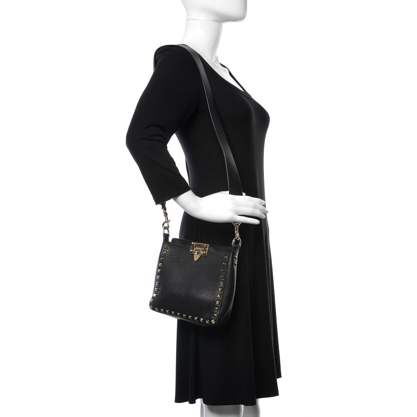 Pebbled Calfskin Mini Rockstud Flip-Lock Messenger Bag Black