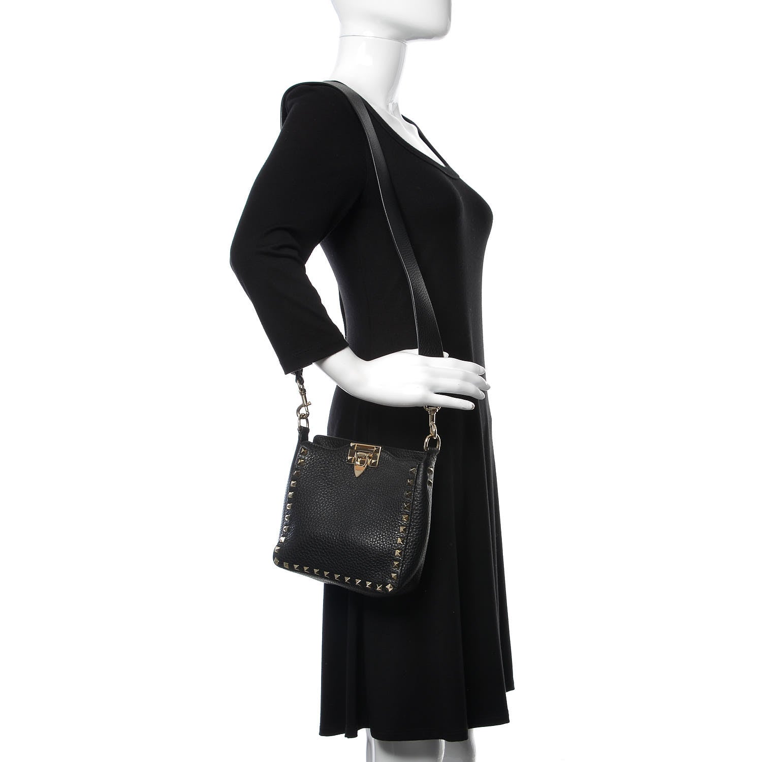 Valentino Garavani Pebbled Calfskin Mini Rockstud Flip-Lock Messenger Bag Black 2 of 8