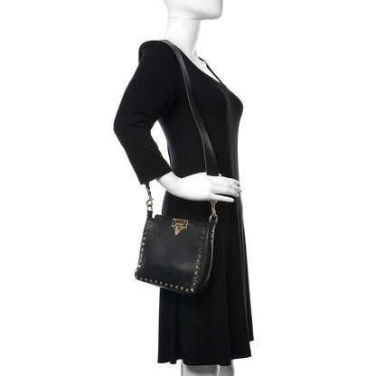 Valentino Garavani Pebbled Calfskin Mini Rockstud Flip-Lock Messenger Bag Black 2 of 8