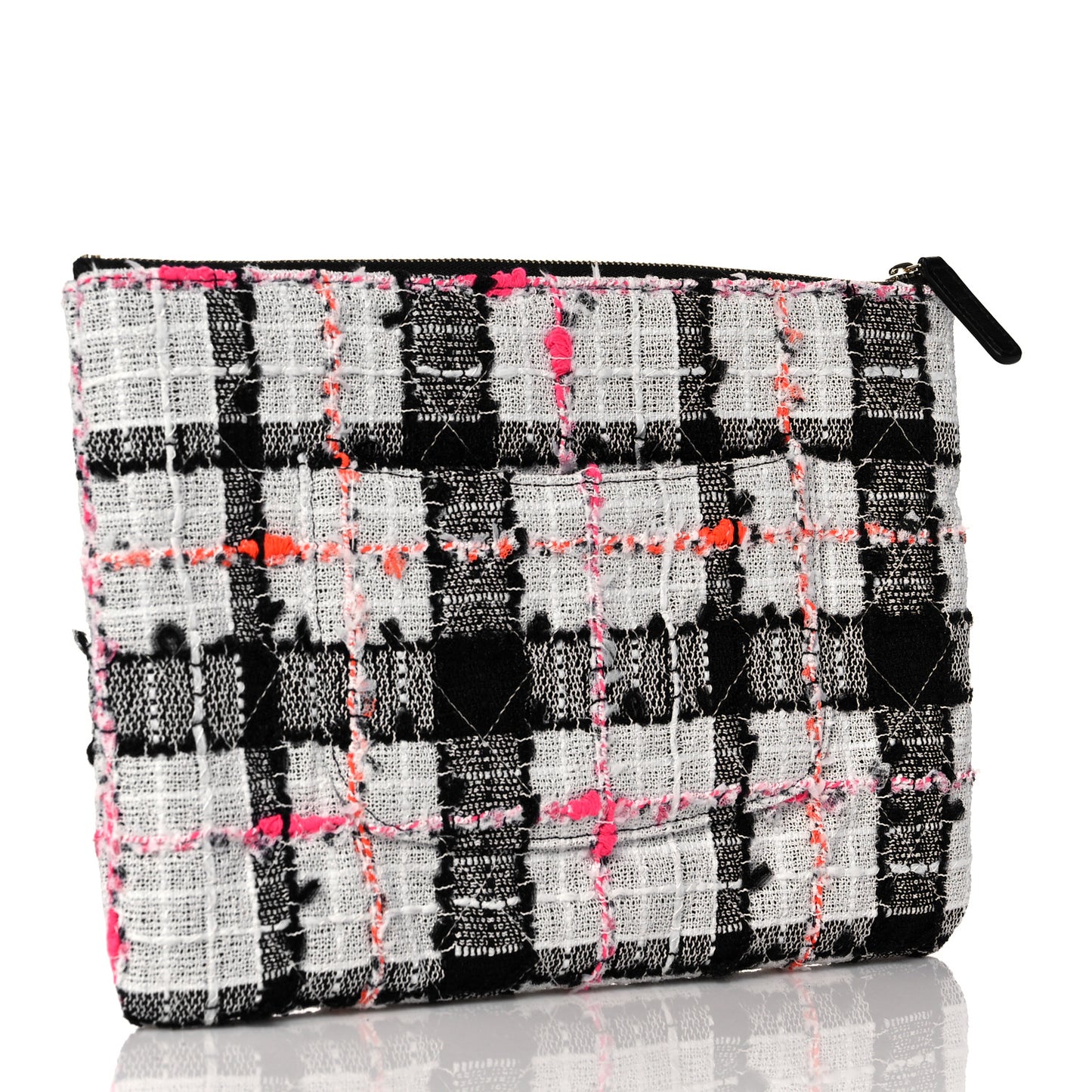 Tweed Calfskin Signe Pouch Black Pink Orange