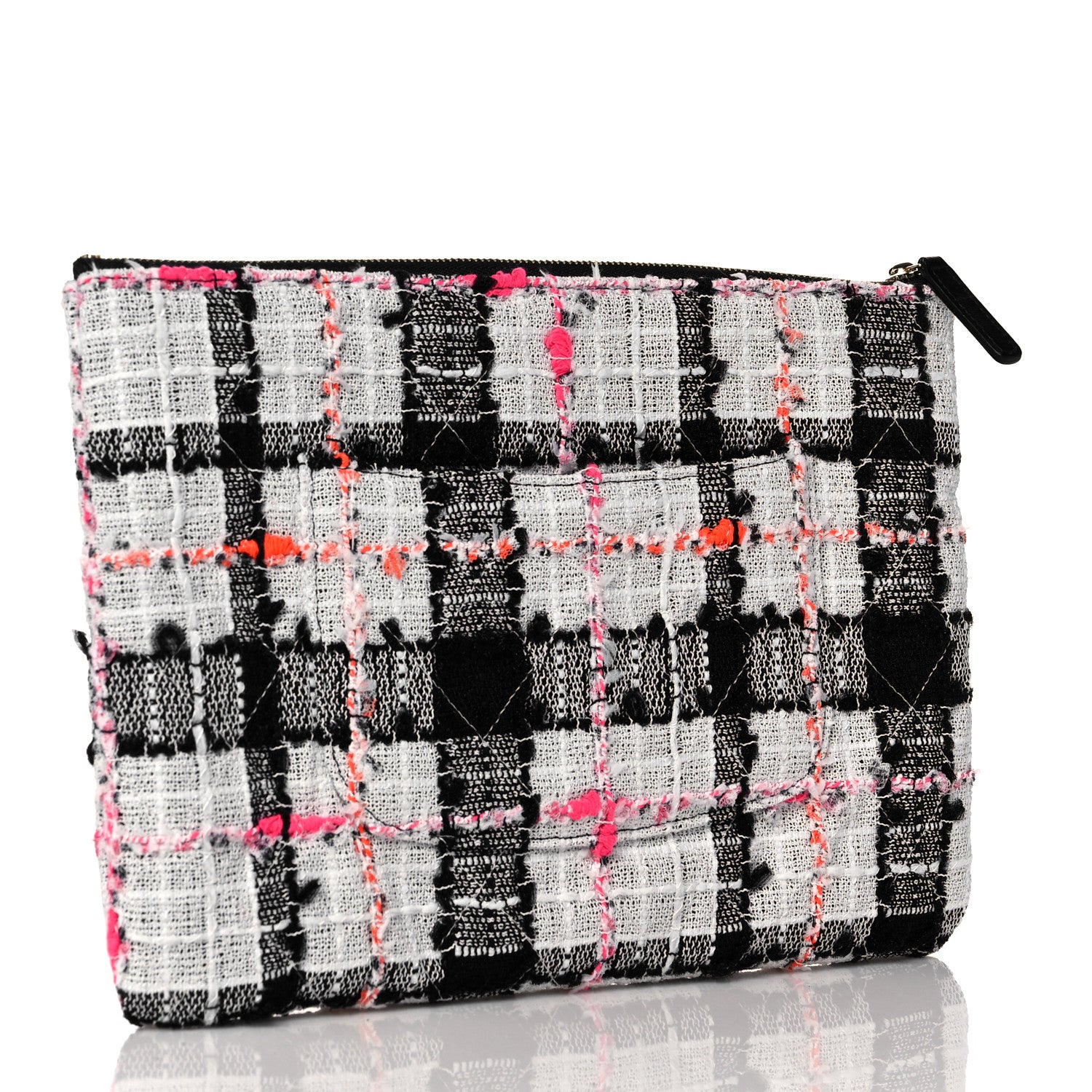 Chanel Tweed Calfskin Signe Pouch Black Pink Orange 3 of 10