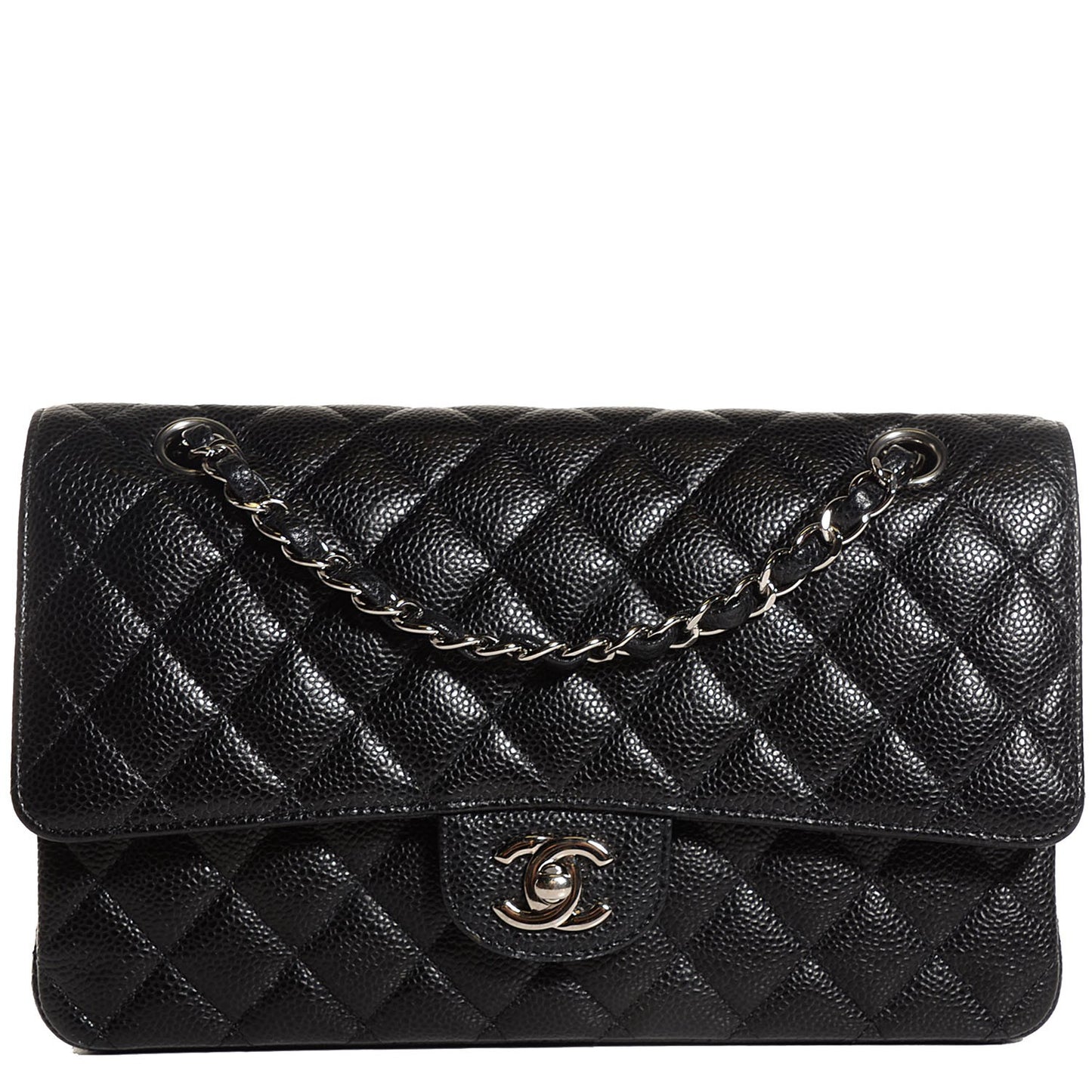 Caviar Quilted Medium Double Flap Black