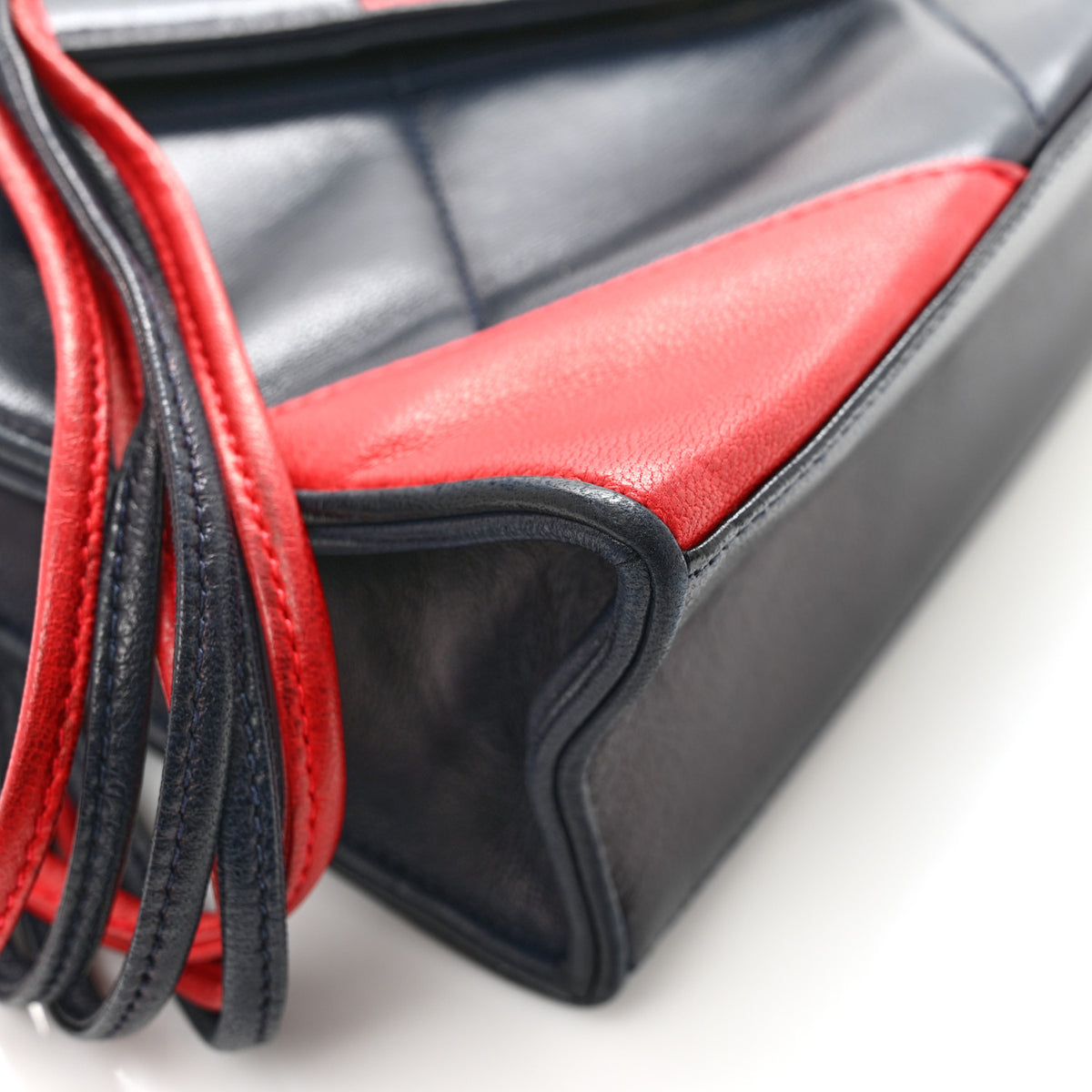 Lambskin Quilted Patchwork Camera Bag Navy Red
