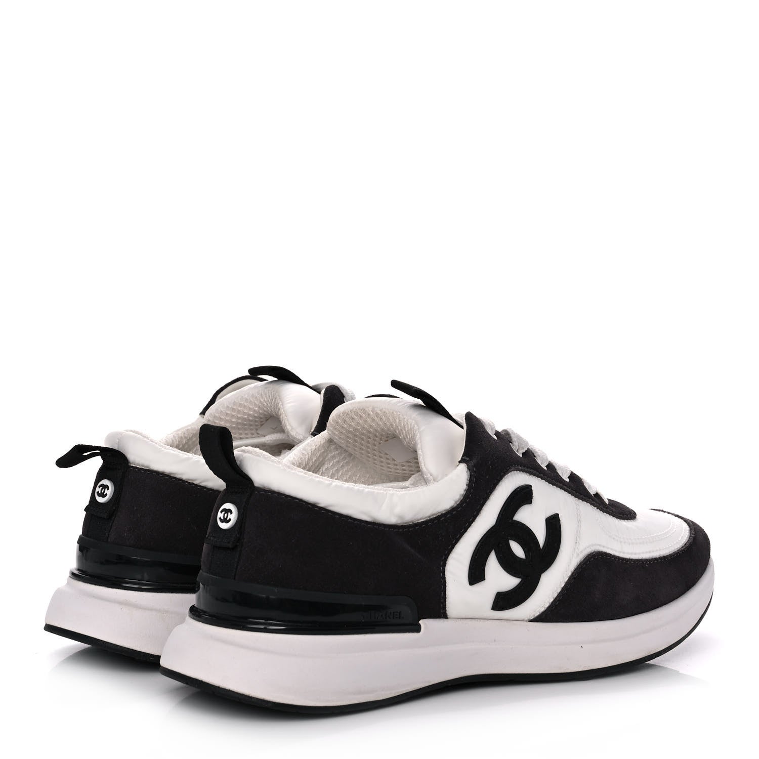 Chanel Nylon Suede Calfskin CC Sneakers 39 White Dark Grey 4 of 9