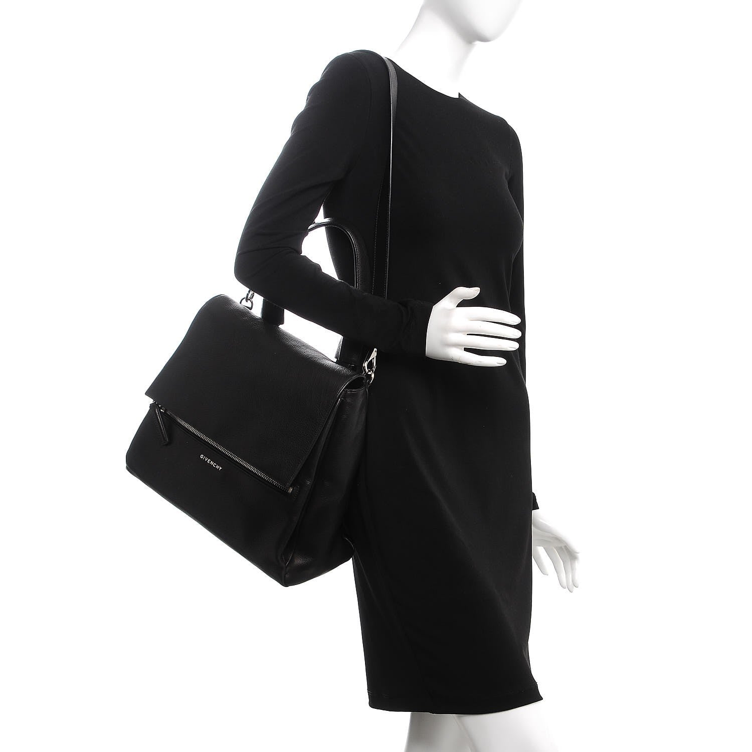 Givenchy Grained Calfskin Medium Pandora Pure Flap Bag Black 2 of 17