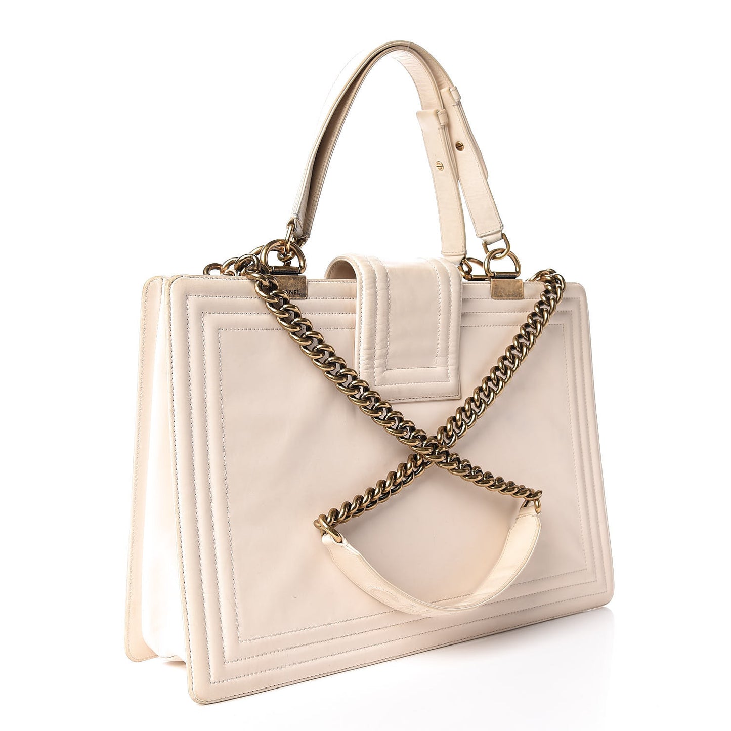 Glazed Calfskin Boy Tote White
