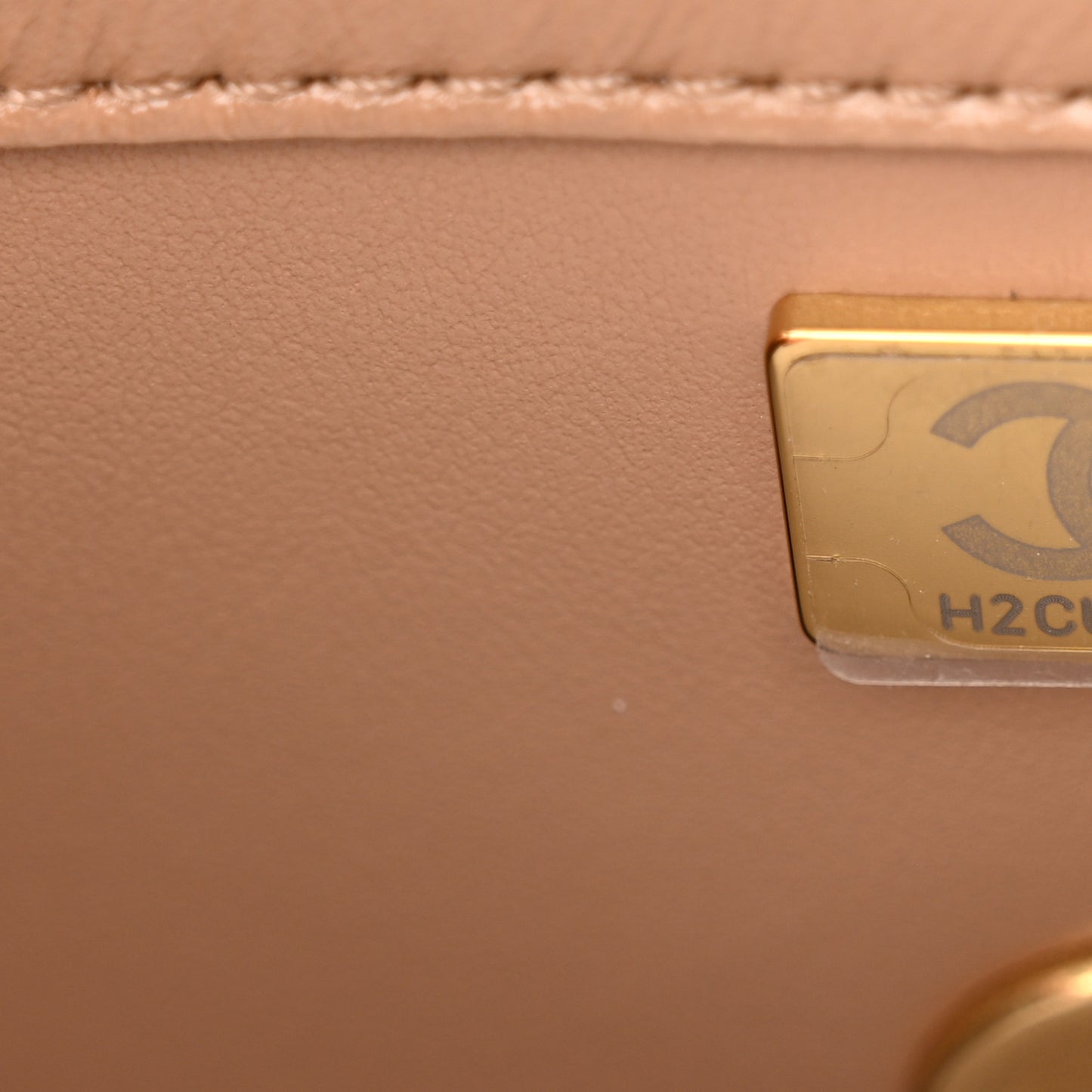 Shiny Calfskin Quilted Small Metal Chain Top Handle Flap Beige