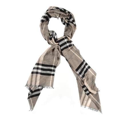 Burberry Silk Wool Giant Check Scarf Grey 1 of 5