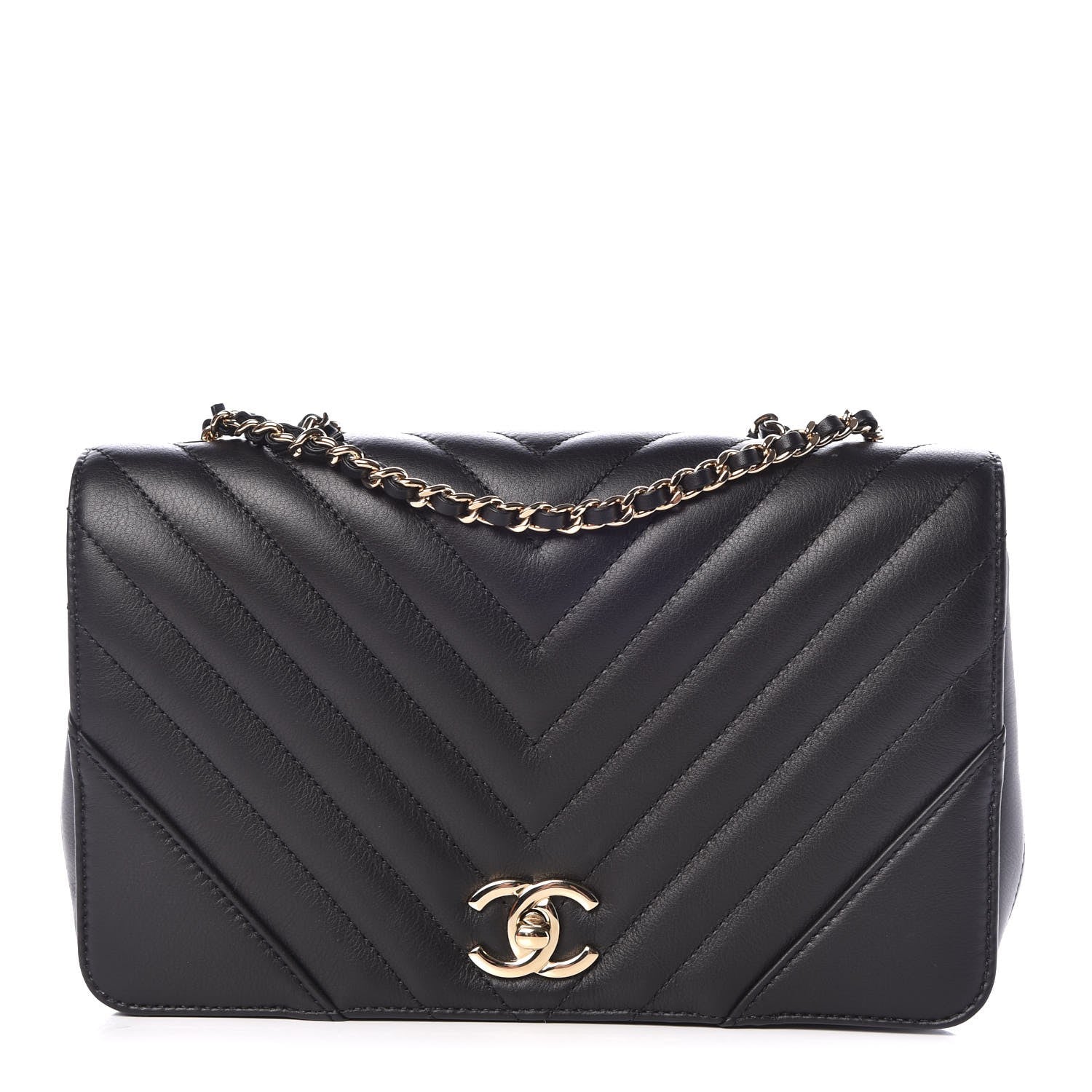 Chanel Calfskin Chevron Quilted Statement Flap Black 1 of 8
