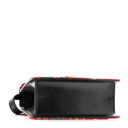 Gucci Jacquard Floral Mini Sylvie Top Handle Bag Red Multicolor Black 4 of 12