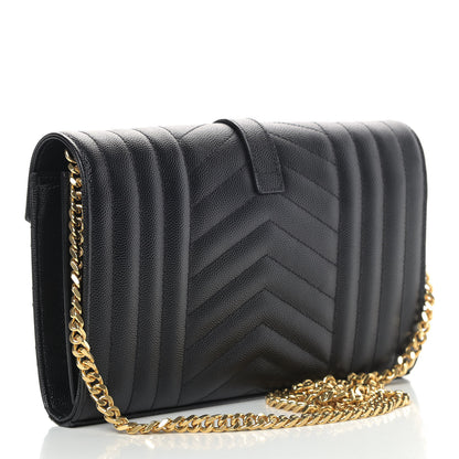 Saint Laurent Grain De Poudre Mixed Matelasse Triquilt Monogram Chain Wallet Black 3 of 10