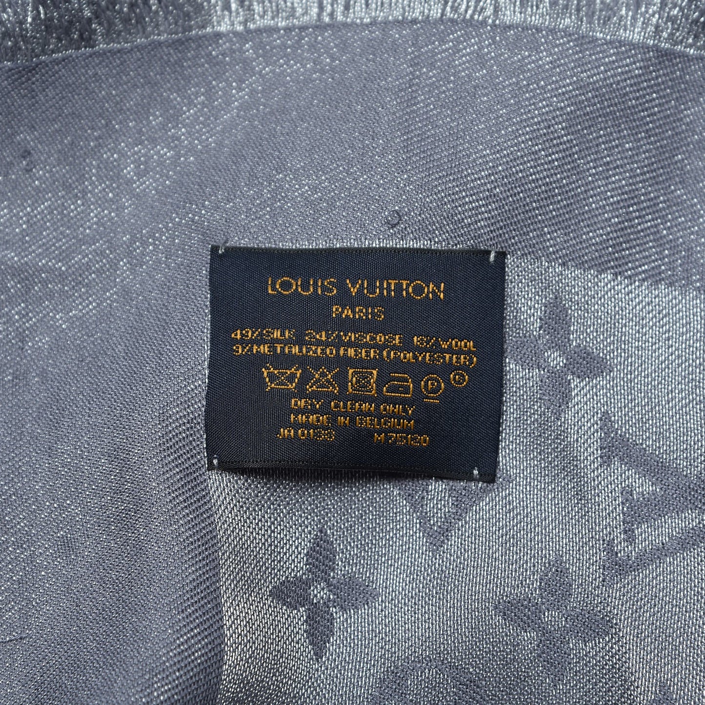 Silk Lurex Wool Monogram Shine Shawl Charcoal Grey