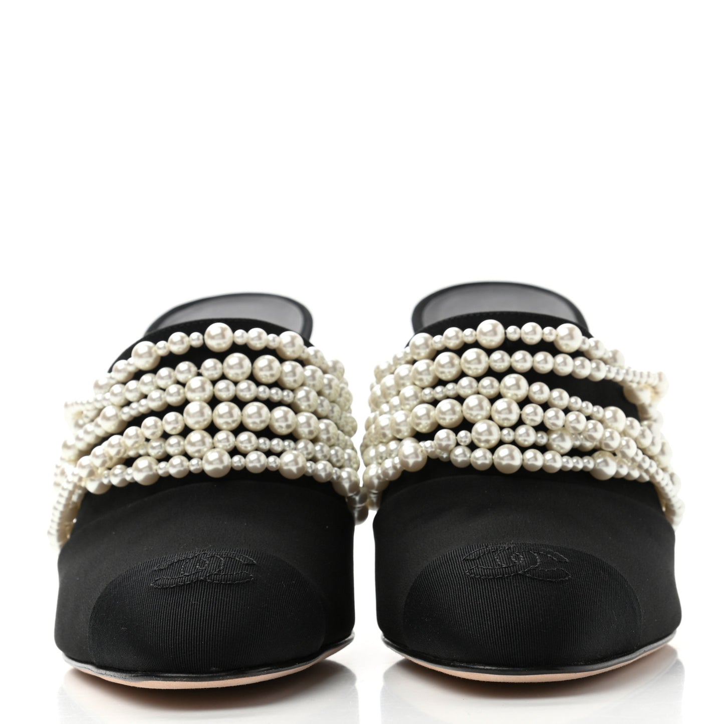 Satin Cap Toe CC Pearl Mule 40 Black