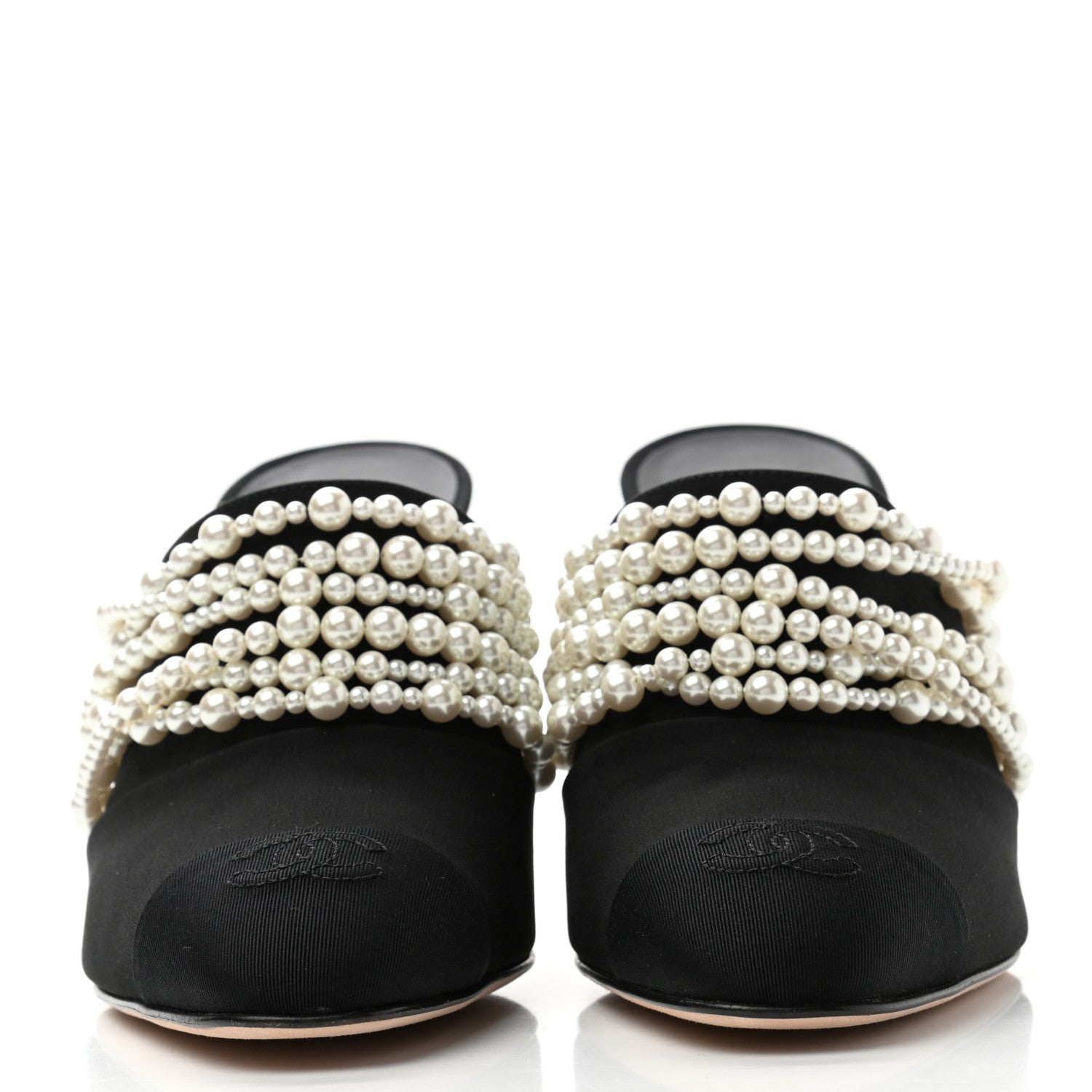 Chanel Satin Cap Toe CC Pearl Mule 40 Black 2 of 9