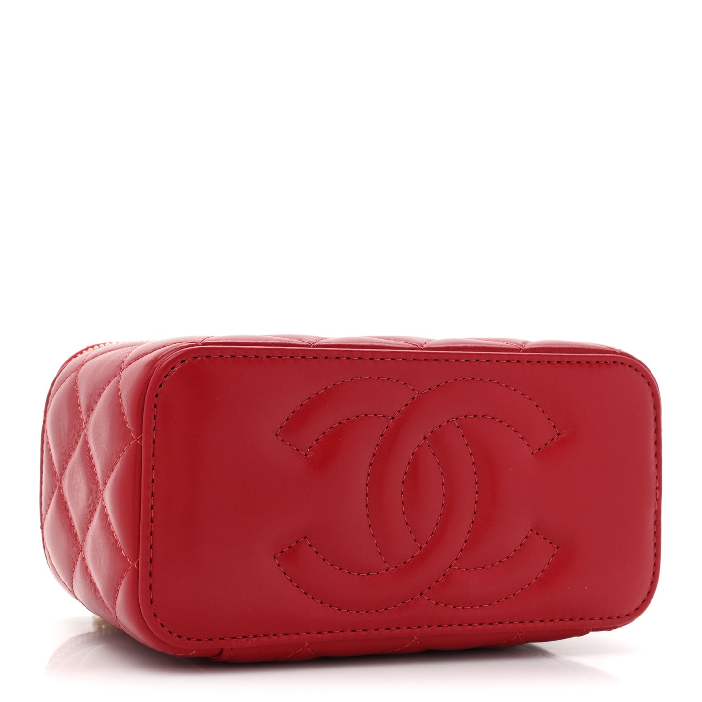 Lambskin Quilted Small Pillow Crush Vanity Case With Chain Red