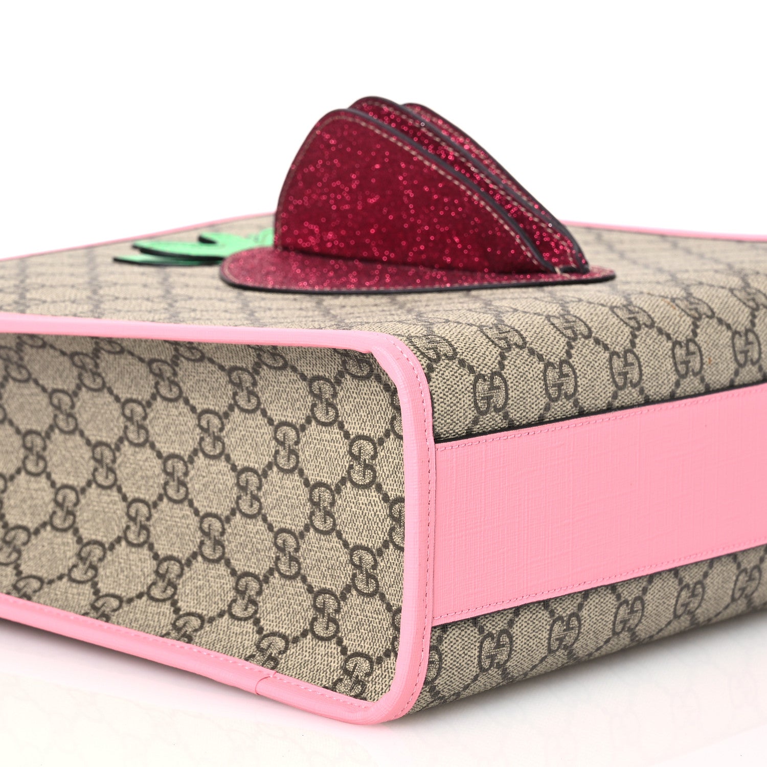 Gucci GG Supreme Monogram 3-D Strawberry Childrens Tote Beige Ebony Lotus Pink Fuxia Emerald 9 of 10