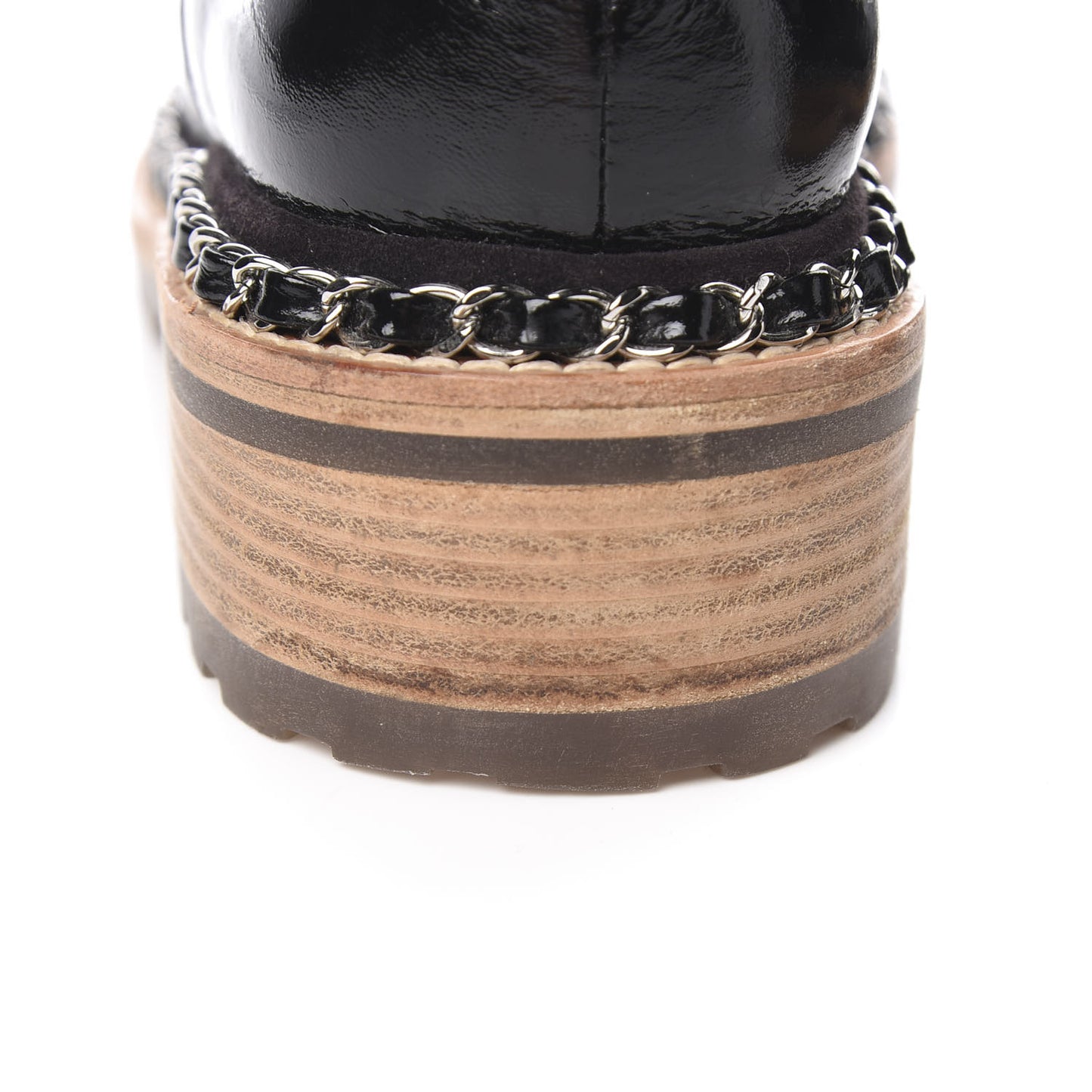 Patent Lace Up Chain Boots 37 Black