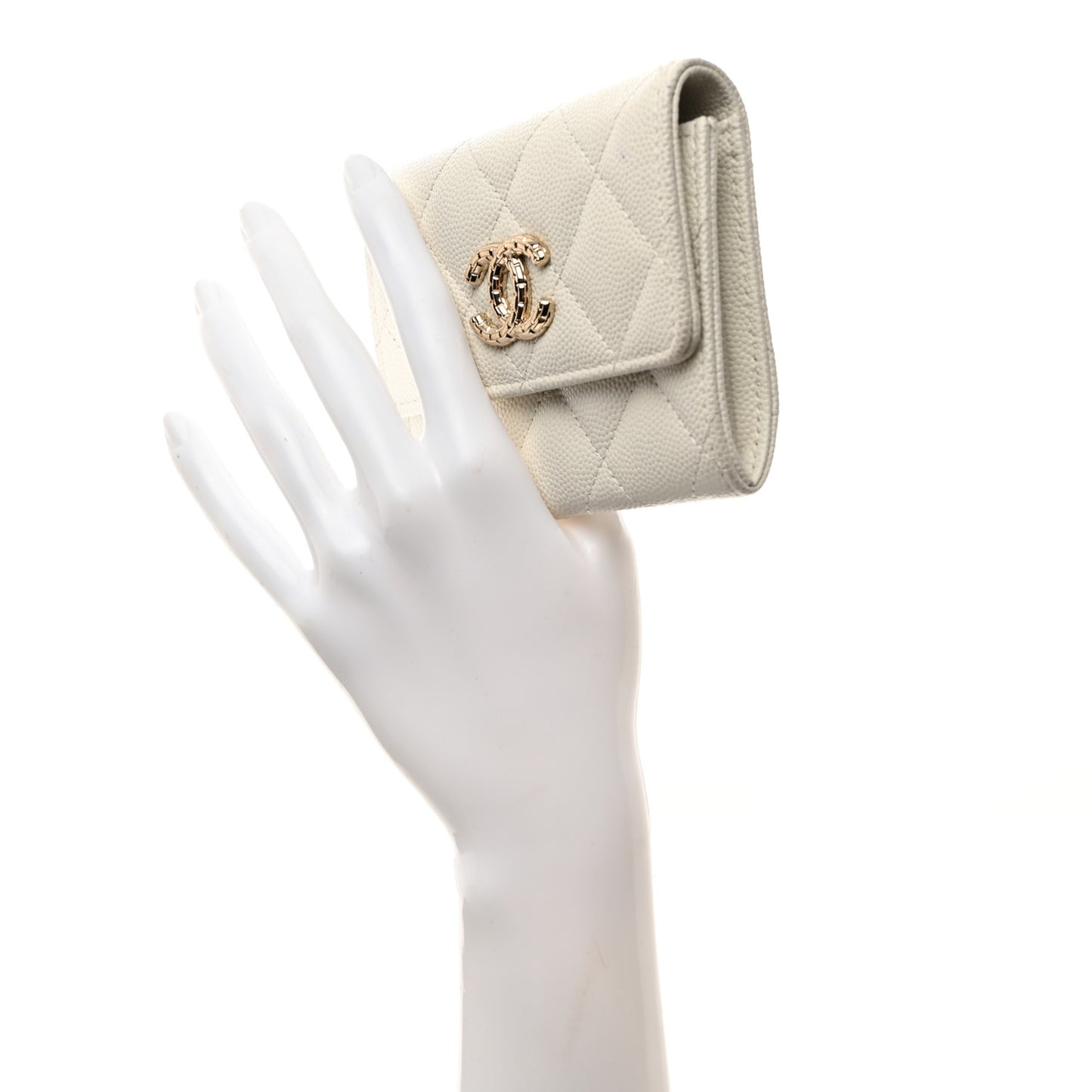 Caviar Quilted Chain CC Quilted Compact Flap Card Holder White