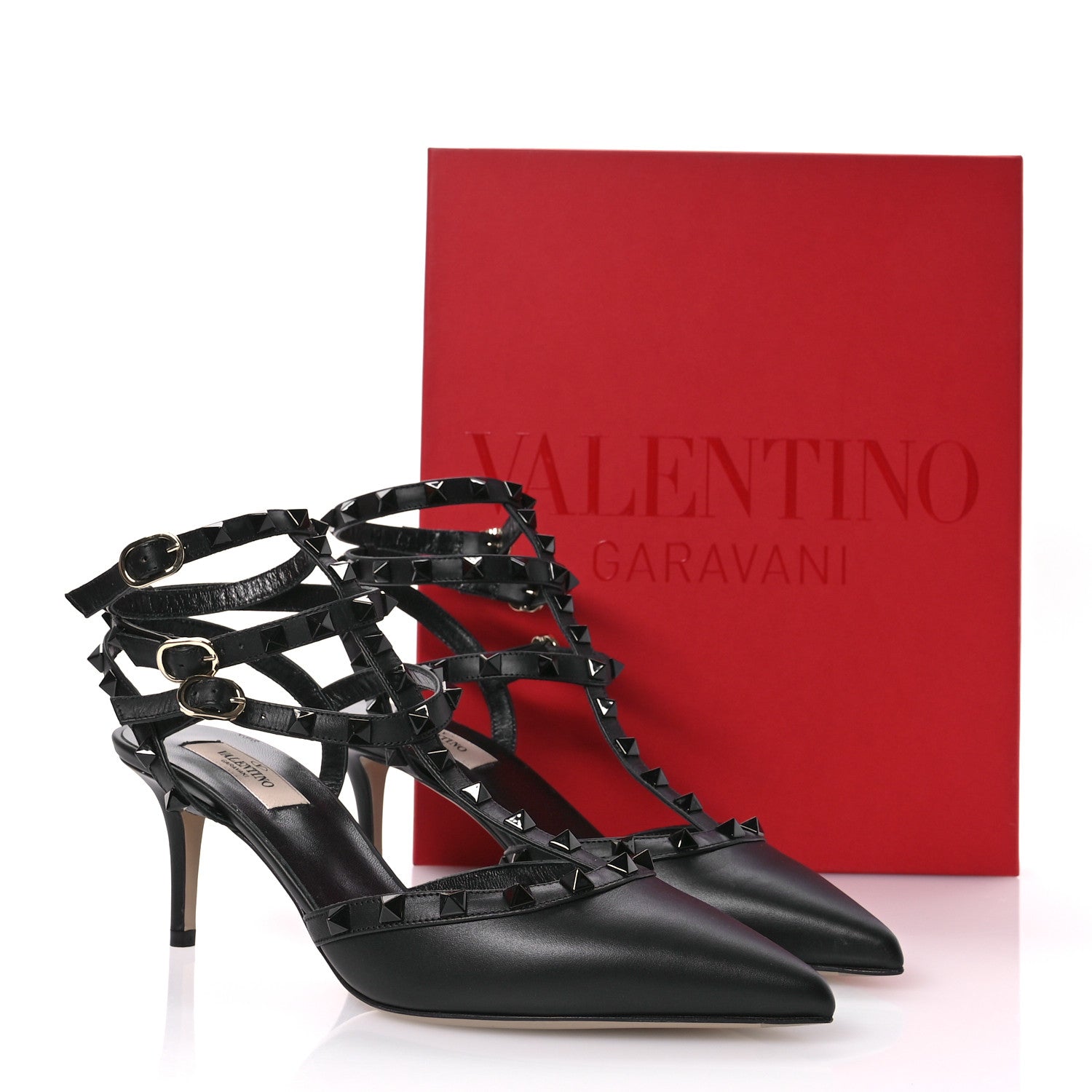 Valentino Garavani Calfskin Nappa Monochrome Rockstud Ankle Strap 65mm Pumps 40 Black 9 of 9