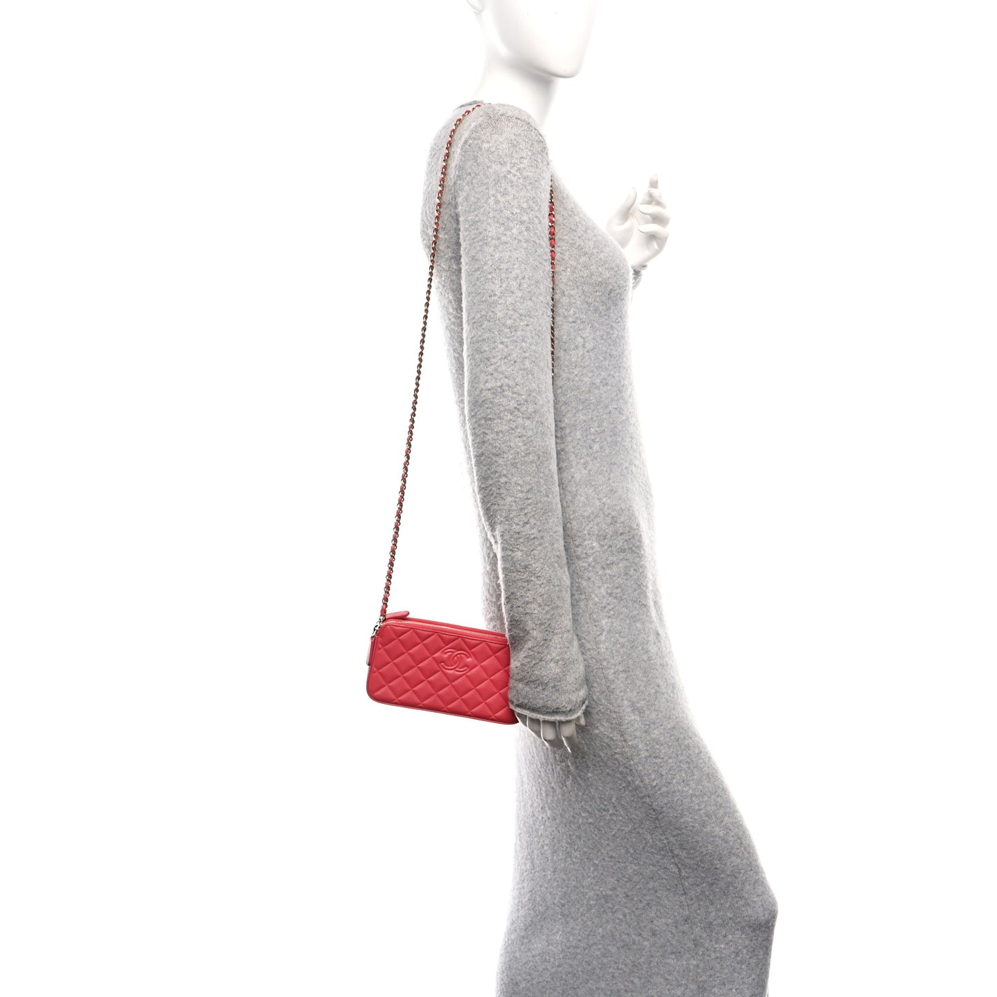 Lambskin Quilted Small Clutch With Chain Pink