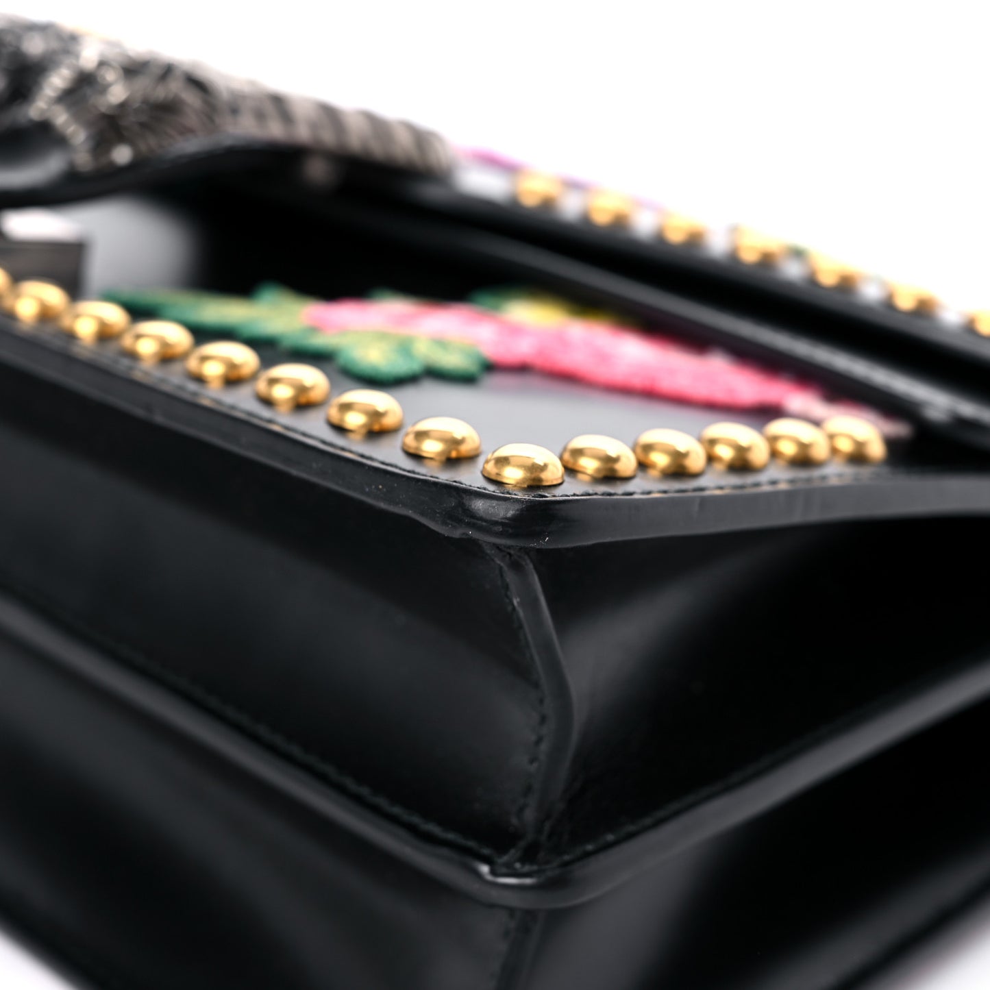 Calfskin Floral Embroidered Studded Small Dionysus Shoulder Bag Black