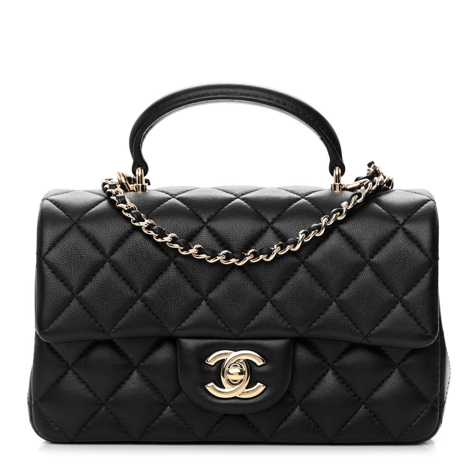 Chanel Lambskin Quilted Mini Top Handle Rectangular Flap Black 1 of 14