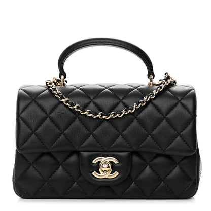 Chanel Lambskin Quilted Mini Top Handle Rectangular Flap Black 1 of 14