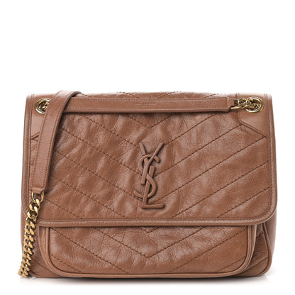 Saint Laurent Crinkled Calfskin Matelasse Monogram Medium Niki Chain Satchel Caramel 1 of 14