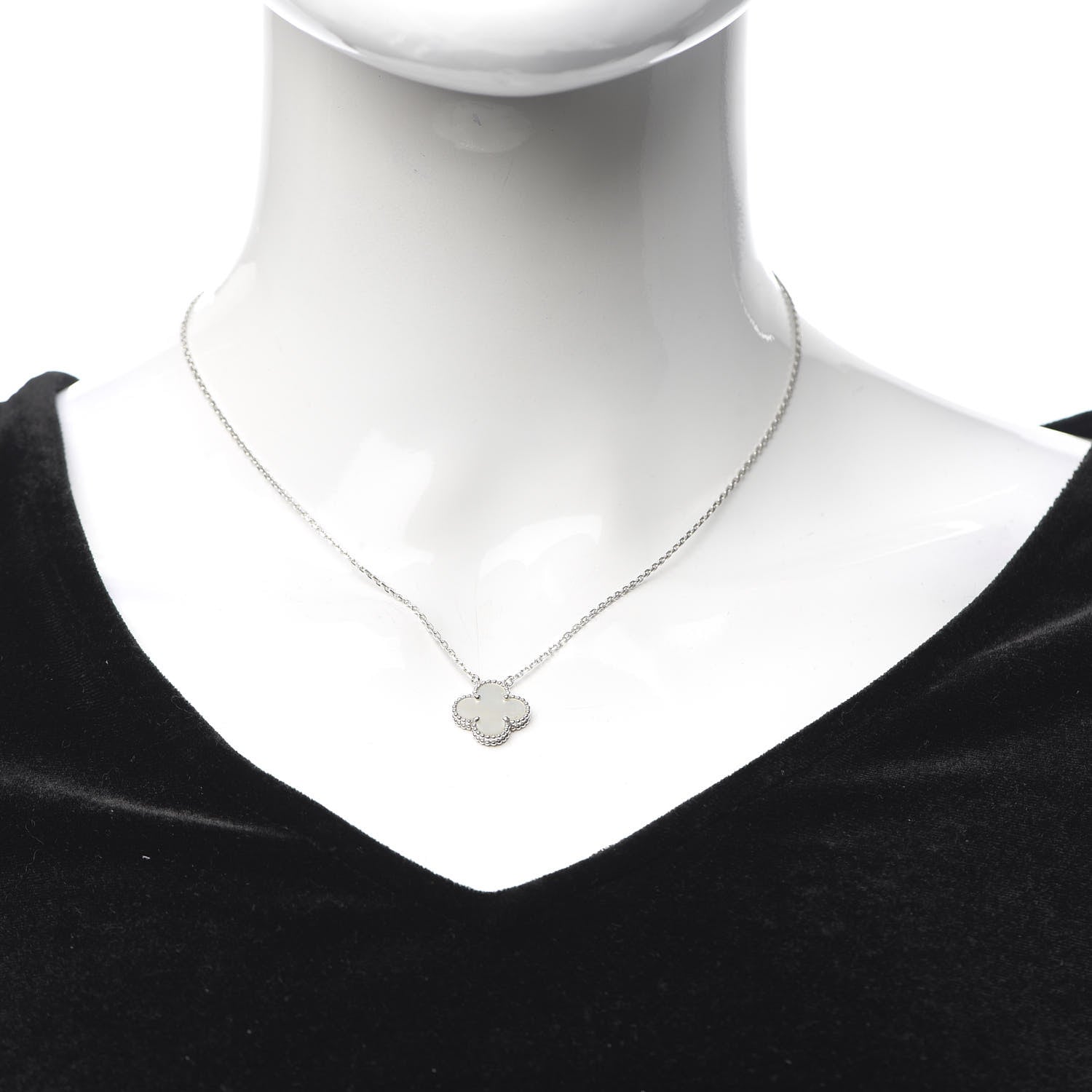 Van Cleef & Arpels 18K White Gold Mother of Pearl Vintage Alhambra Pendant Necklace 2 of 7