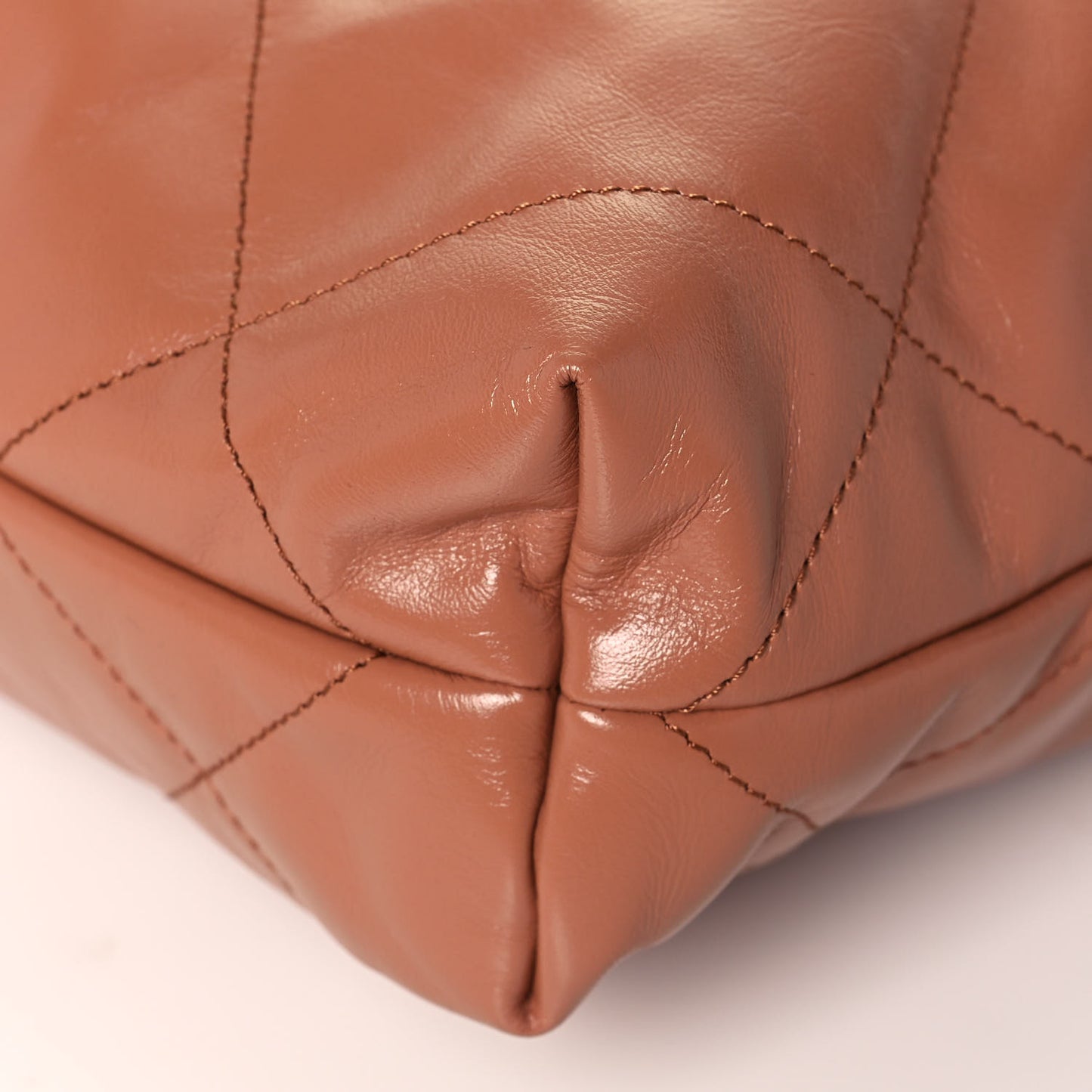 Shiny Calfskin Quilted Small Chanel 22 Camel