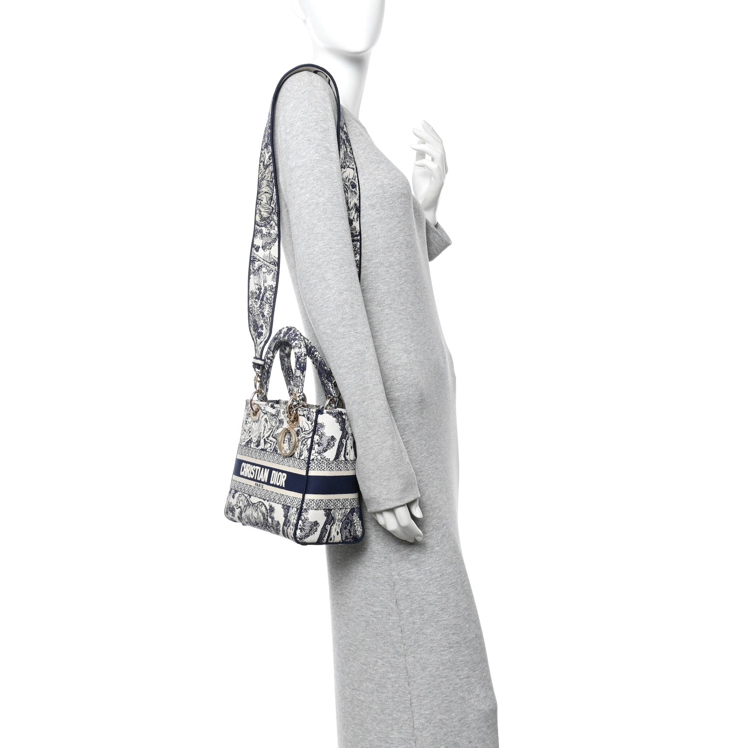 Christian Dior Toile de Jouy Embroidered Medium Lady D-Lite Blue