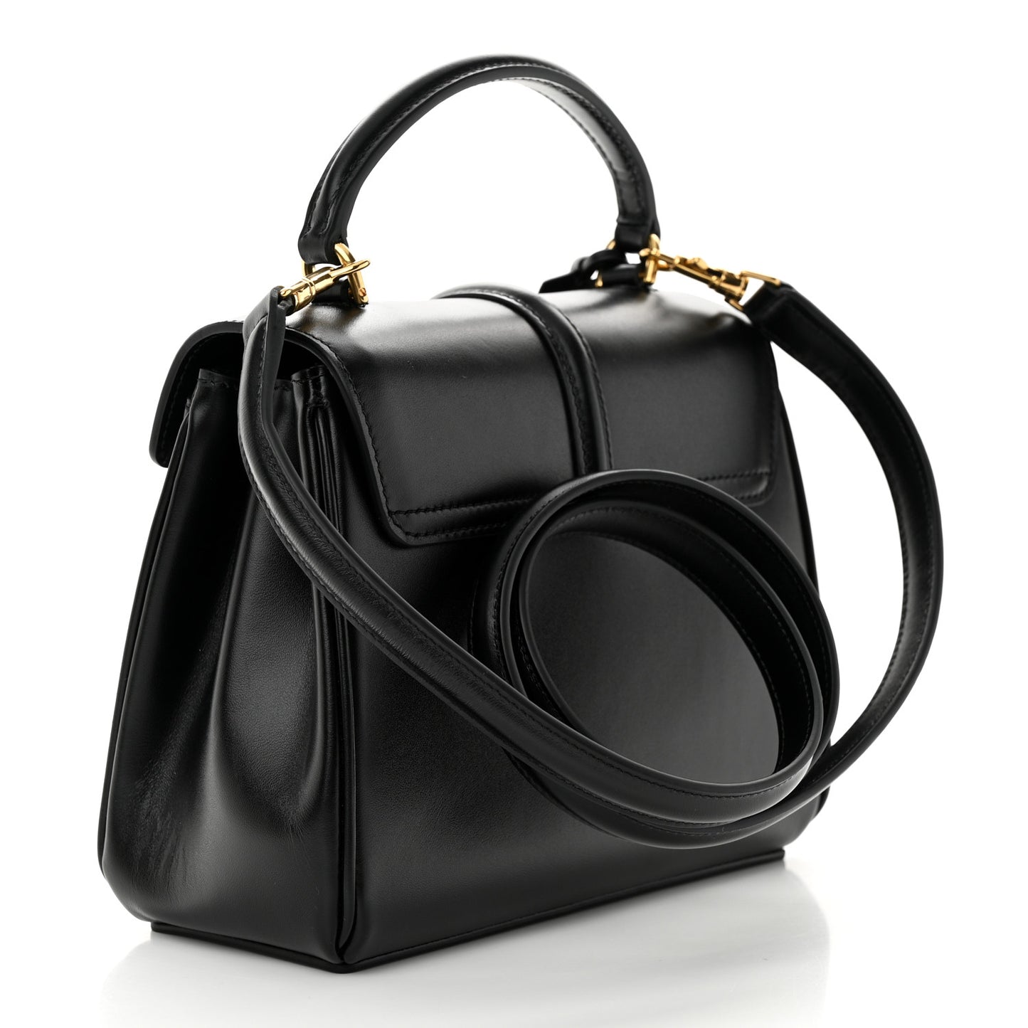 Satinated Calfskin Mini 16 Top Handle Bag Black